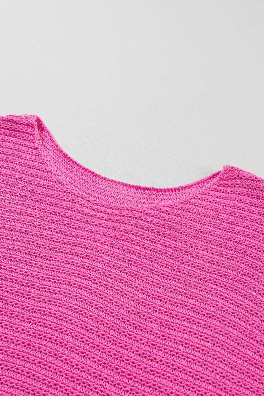 Pink Solid Loose Knit Short Dolman Sleeve Sweater