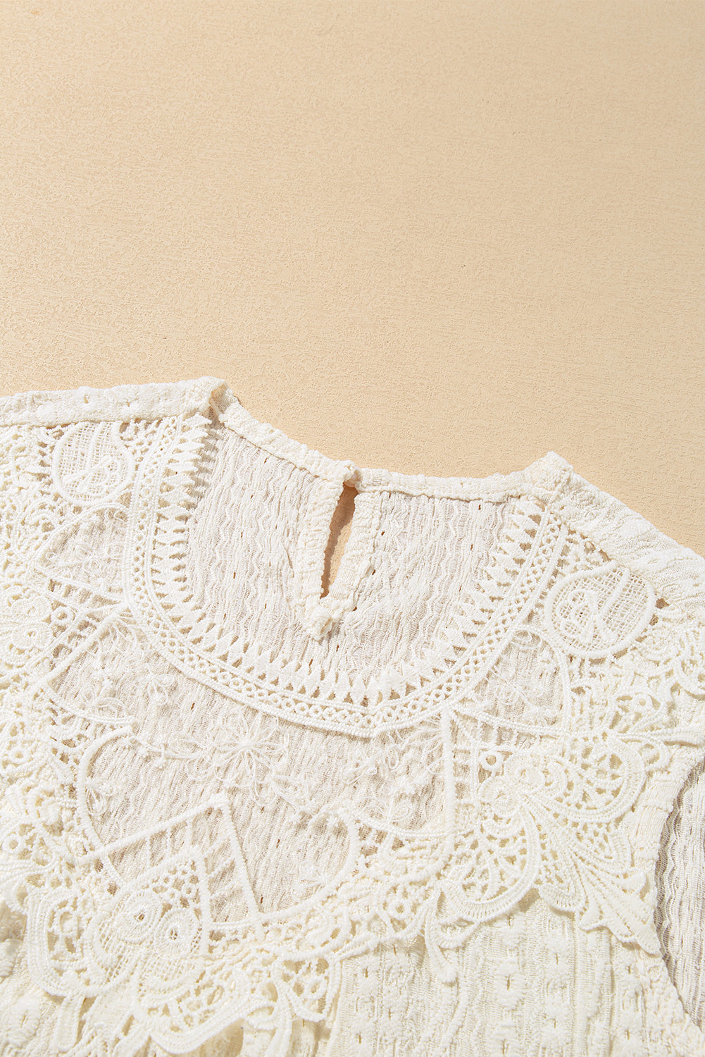 Apricot Guipure Lace Crochet Keyhole Back Tank Top