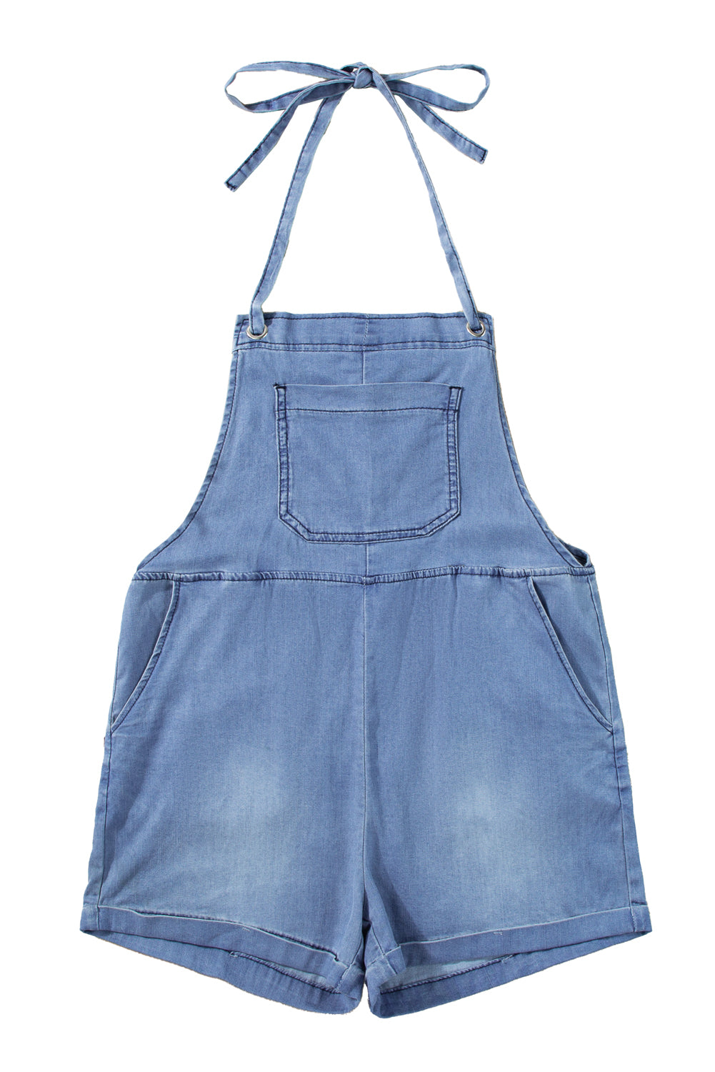 Light Blue Grommet Tie Straps Casual Denim Romper