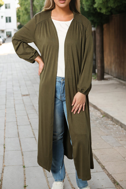 Green Lightweight Long Sleeve Open Front Duster Cardigan