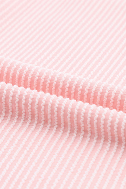 Pink Roll Tab Sleeve Ribbed Cording Shacket