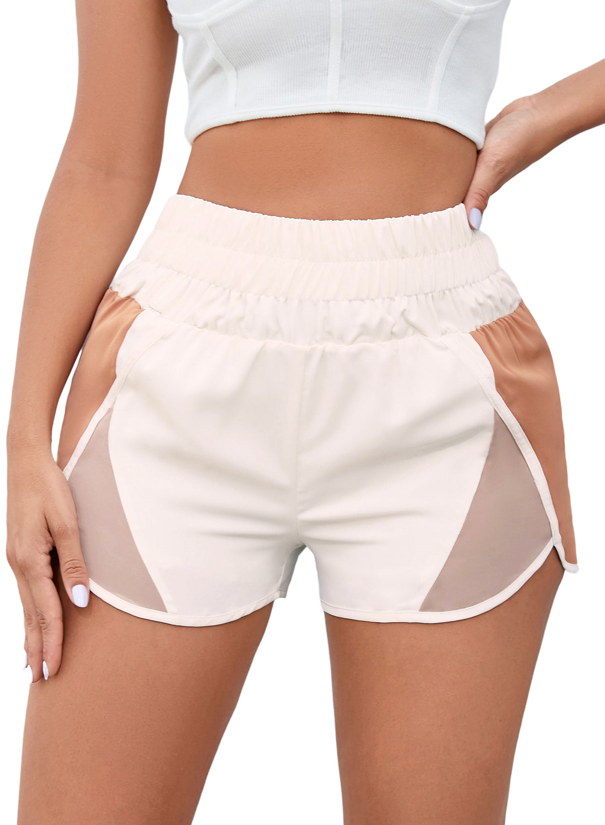 Apricot Color Block Split High Waist Shorts