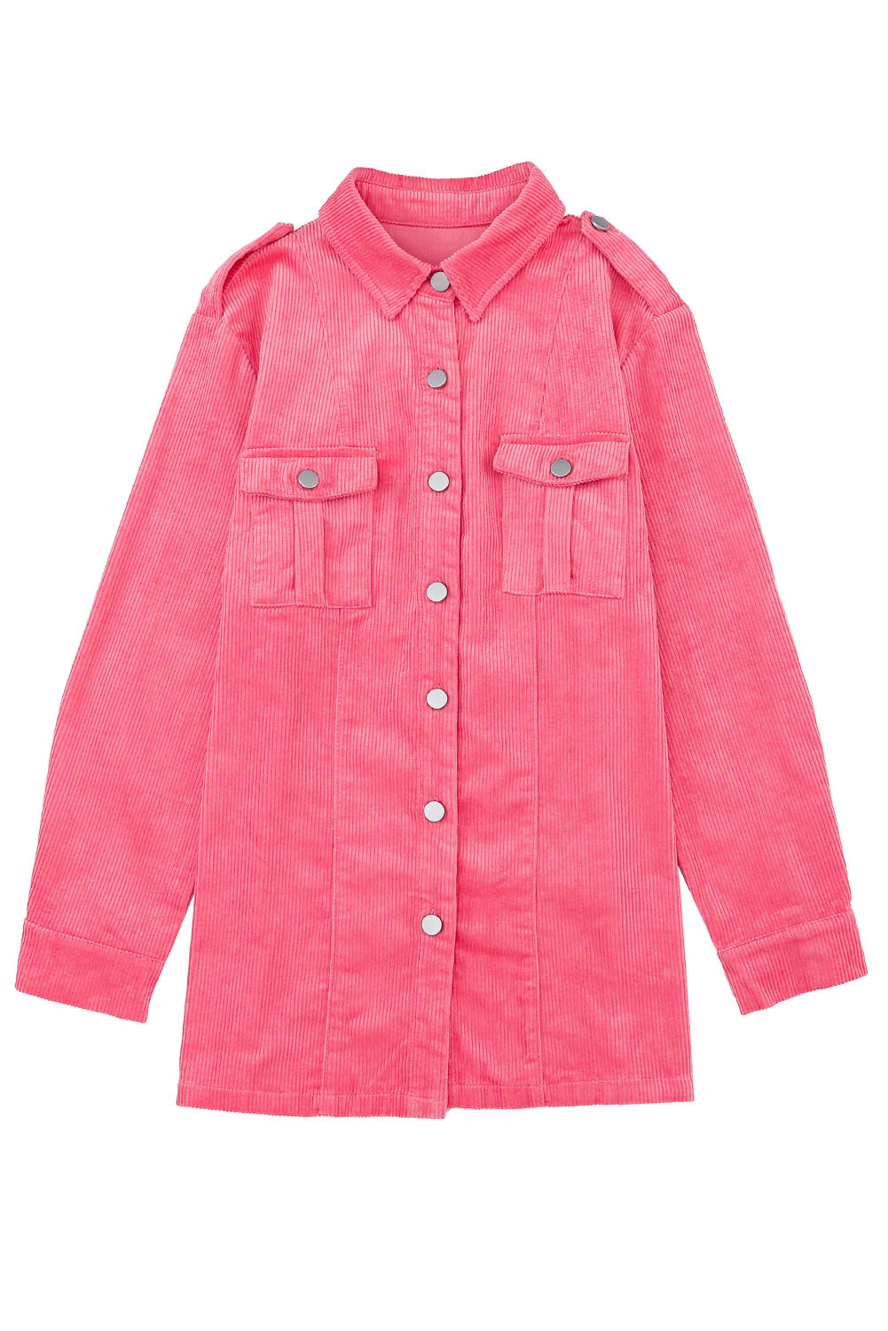 Pink Buttoned Flap Pocket Corduroy Jacket