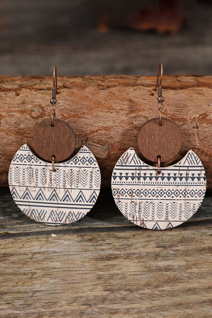 Multicolour Geometric Print Drop Wood Earrings