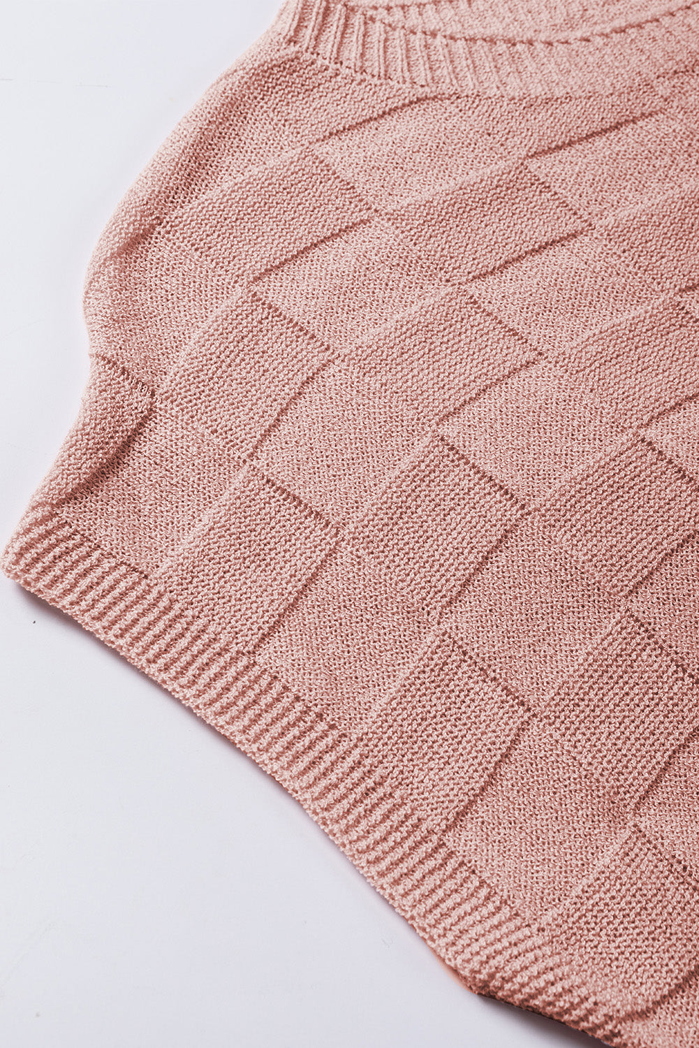 Dusty Pink Lattice Textured Knit Short Sleeve Sweater