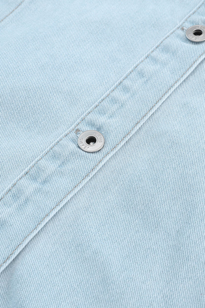 Sky Blue Flap Pocket Buttoned Raw Hem Denim Jacket