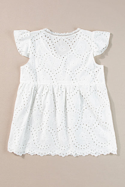 White V Neck Ruffled Embroidered Sleeveless Top