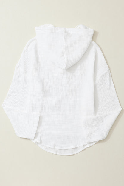 White Lightweight Crinkle Pocketed Hooded Blouse