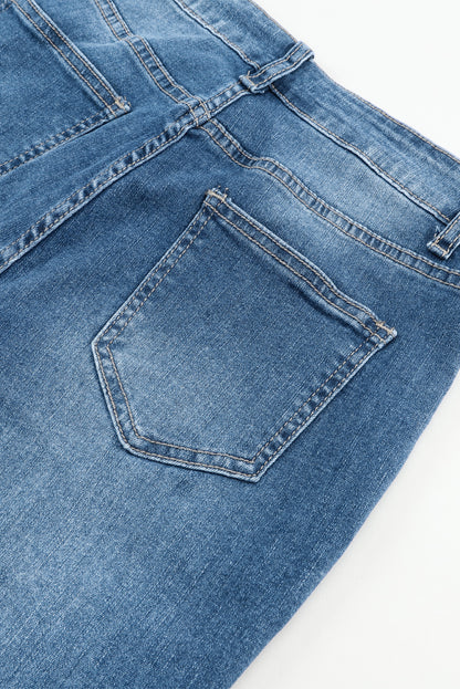 Blue High Waist Seam Stitching Pocket Flare Jeans