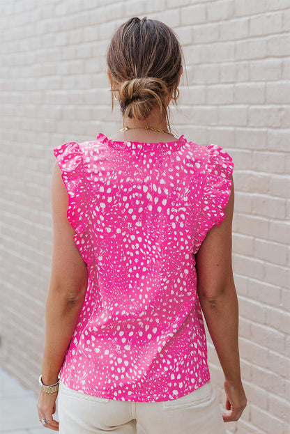 Rose Leopard Ruffle Trim Tank Top