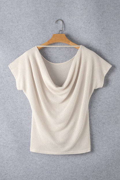 Apricot Draped Open Back Textured Tee