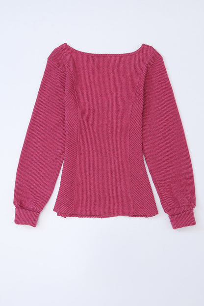 Rose U Neck Textured Long Sleeve Top