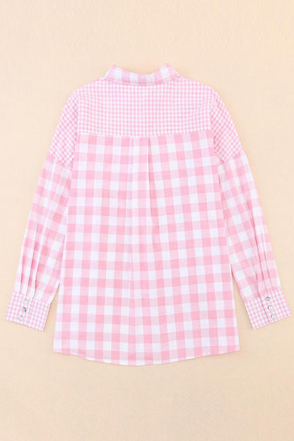 Pink Mix Checked Patchwork Long Sleeve Shirt