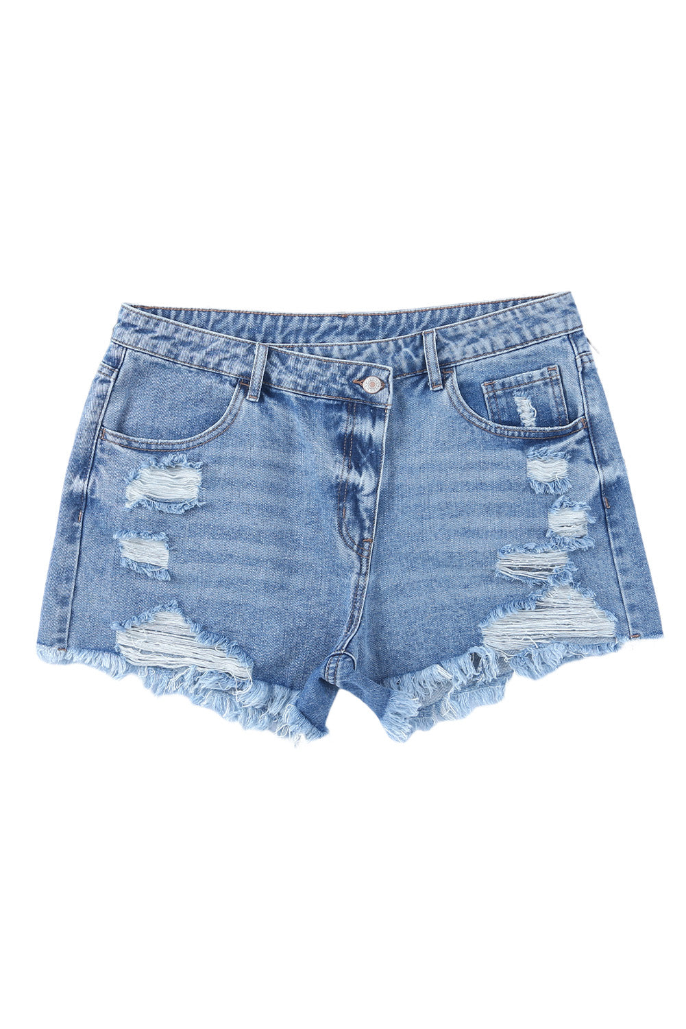 Sky Blue High Rise Crossover Waist Denim Shorts