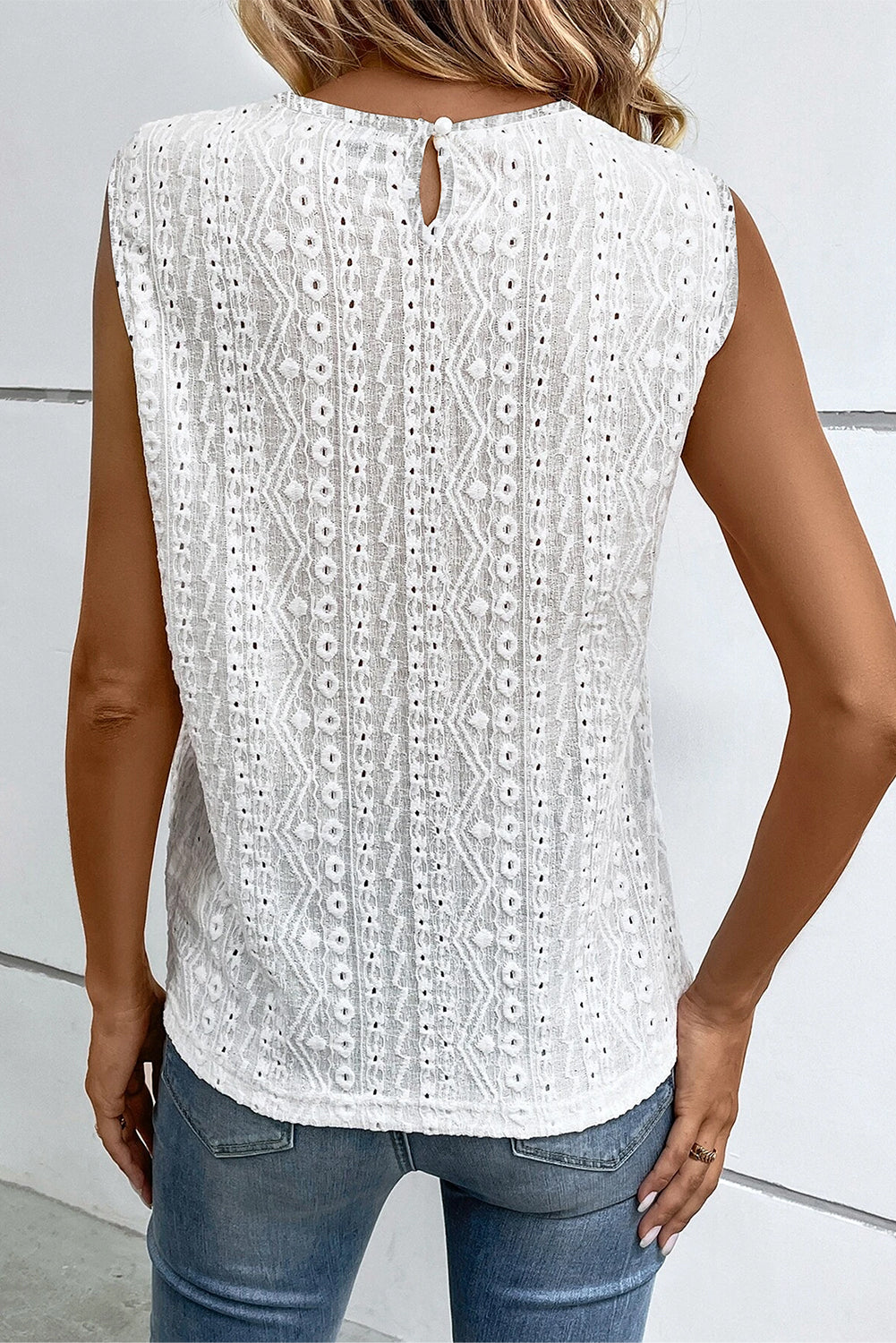 White Guipure Lace Crochet Keyhole Back Tank Top