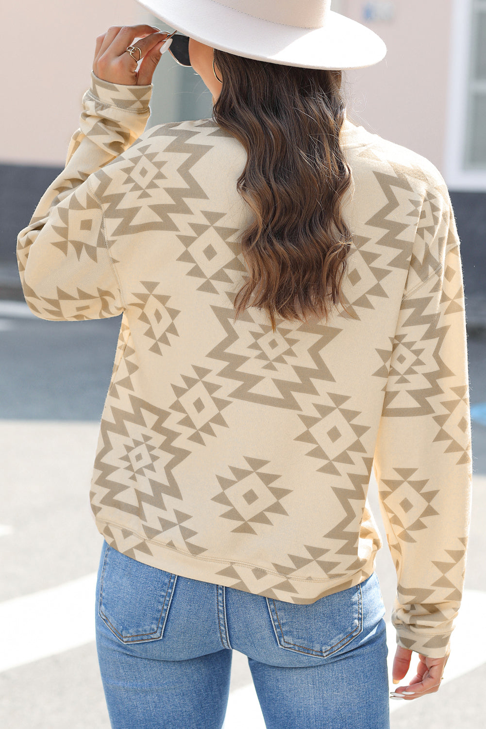 Parchment Steer Head Graphic Aztec Pullover Sweatshirt