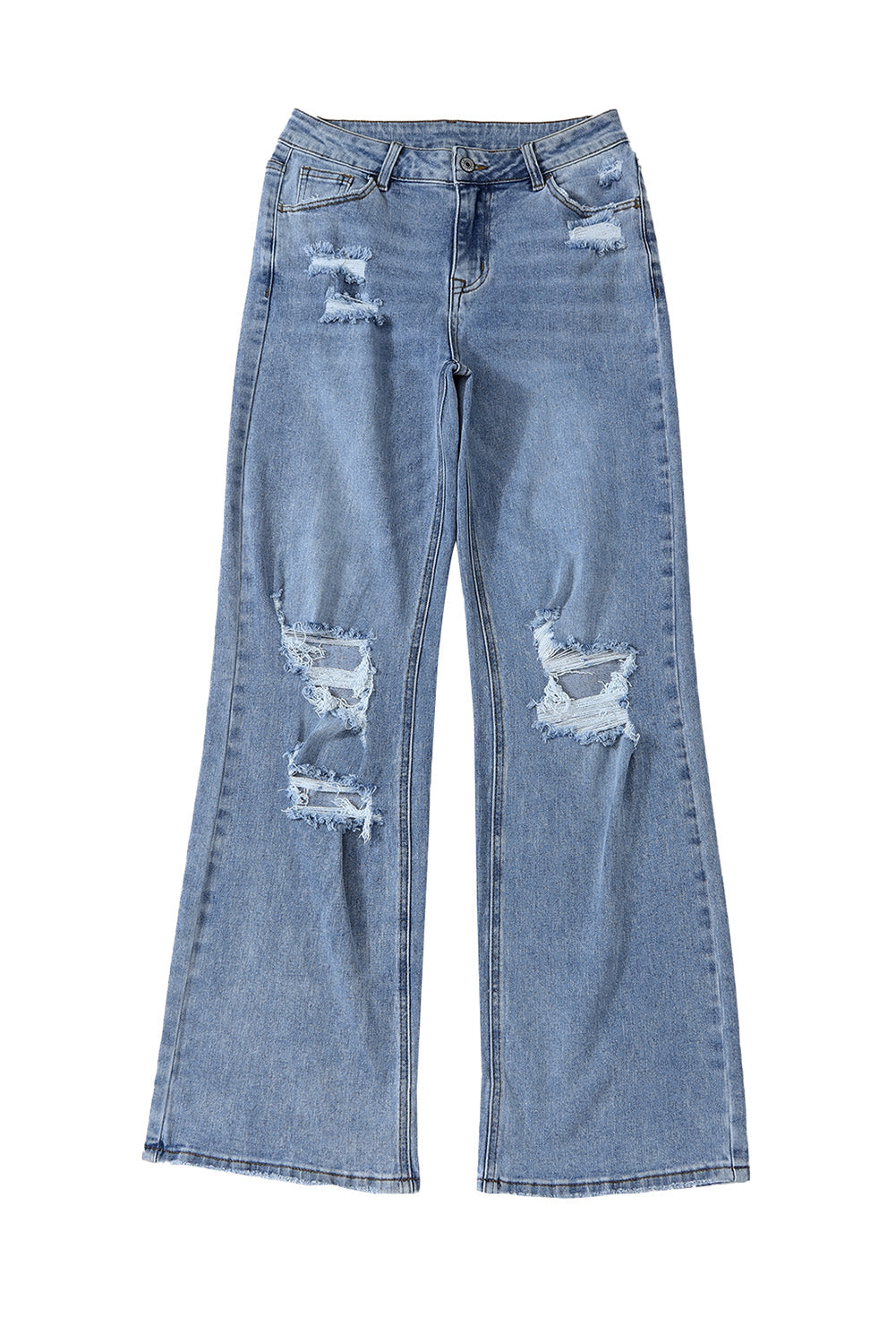 Sky Blue Destroyed Open Knee Wide Leg Jeans