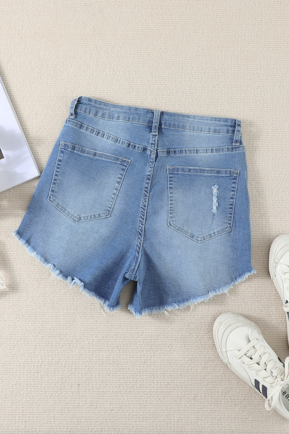 Light Blue Frayed Hem Denim Shorts