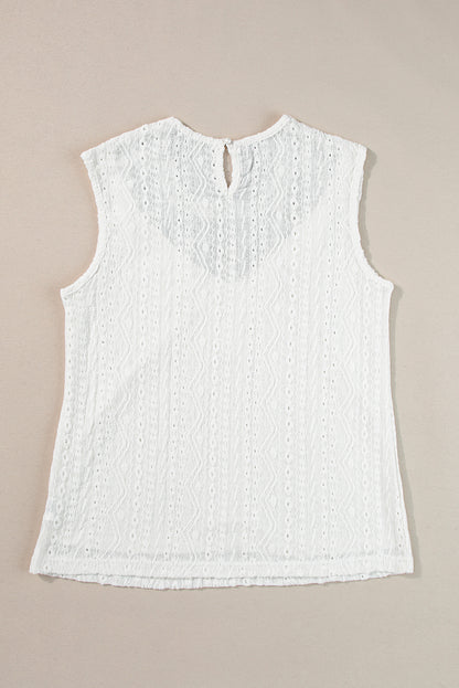 White Guipure Lace Crochet Keyhole Back Tank Top