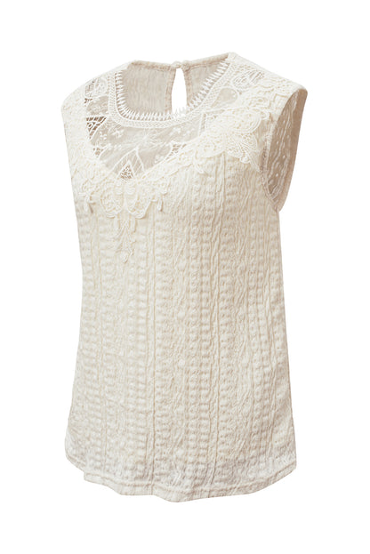 Apricot Guipure Lace Crochet Keyhole Back Tank Top