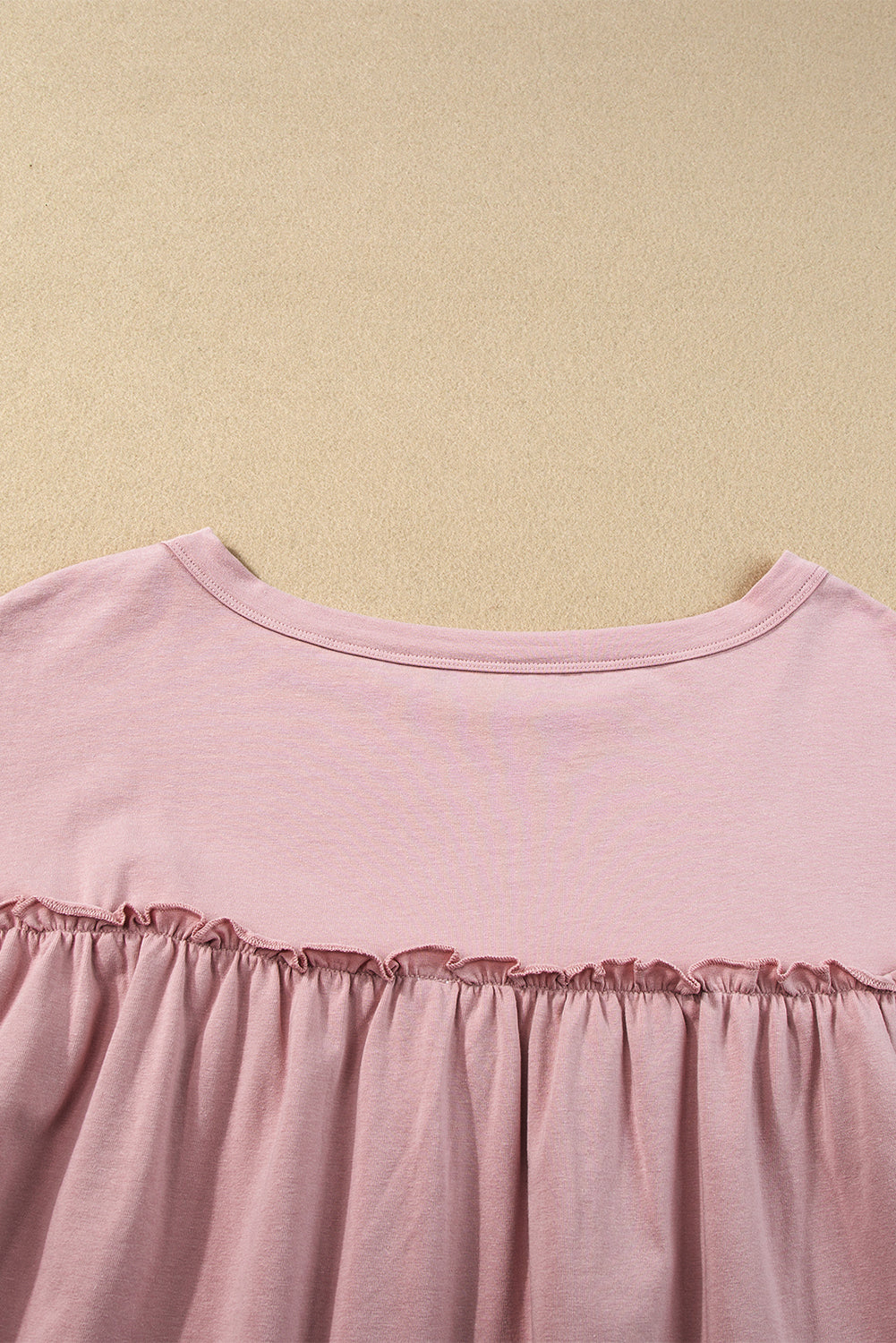 Light Pink Ruffled Trim Loose Babydoll Tee