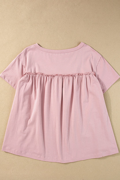 Light Pink Ruffled Trim Loose Babydoll Tee