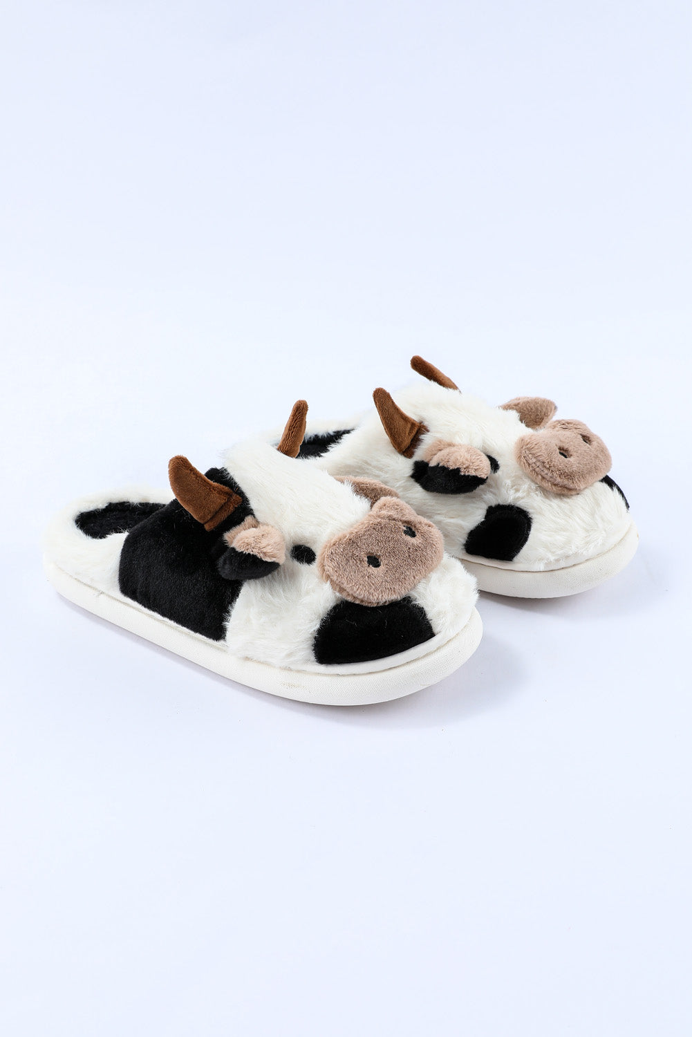 White Cartoon Animal Cow Plush Slippers