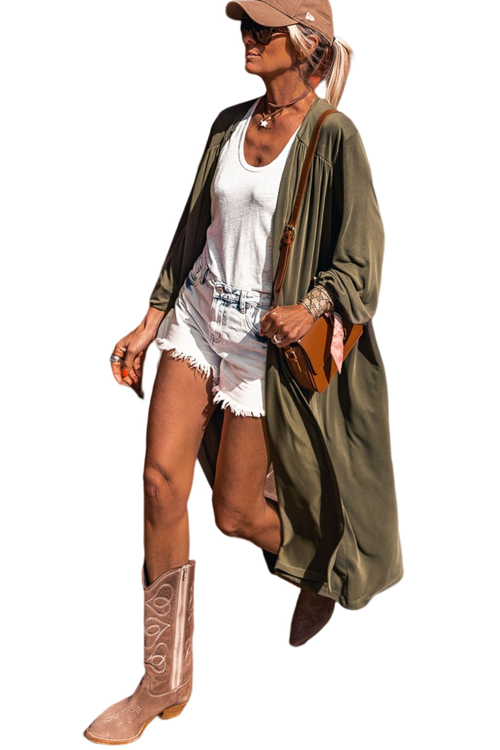 Green Lightweight Long Sleeve Open Front Duster Cardigan