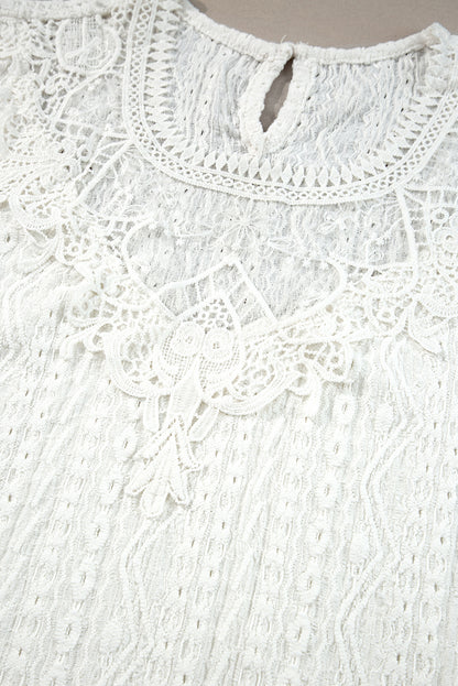 White Guipure Lace Crochet Keyhole Back Tank Top