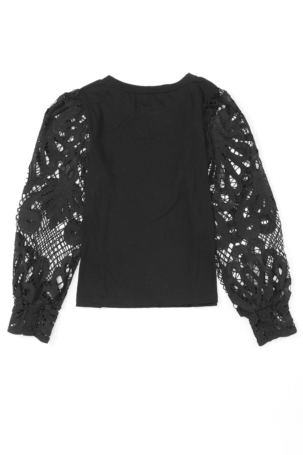 Black Crochet Sleeve Crew Neck Blouse