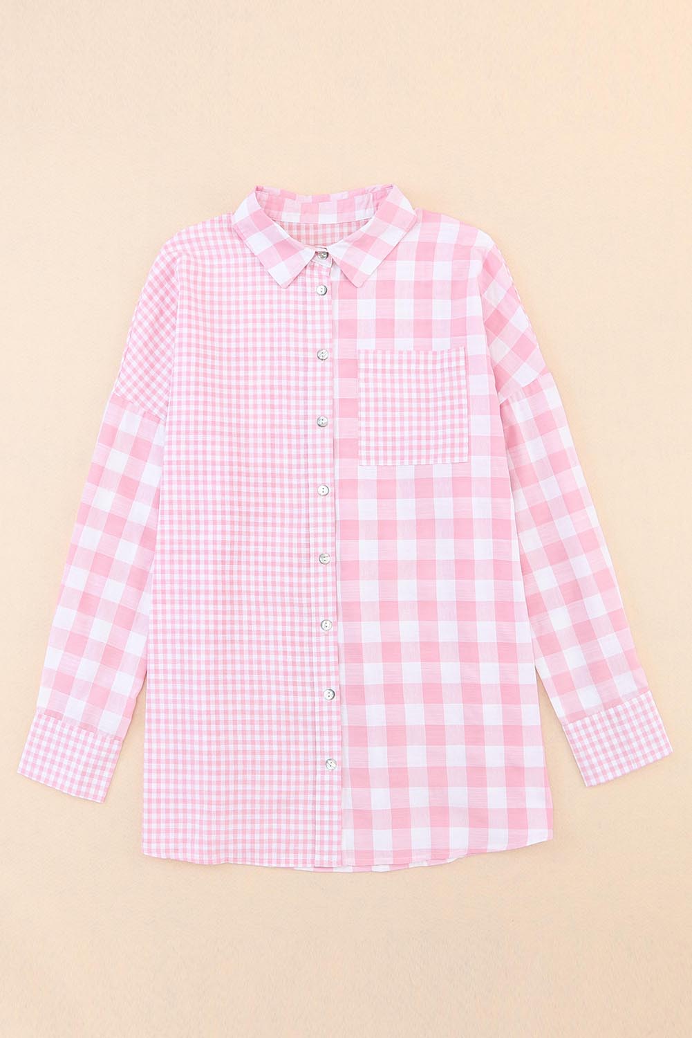 Pink Mix Checked Patchwork Long Sleeve Shirt