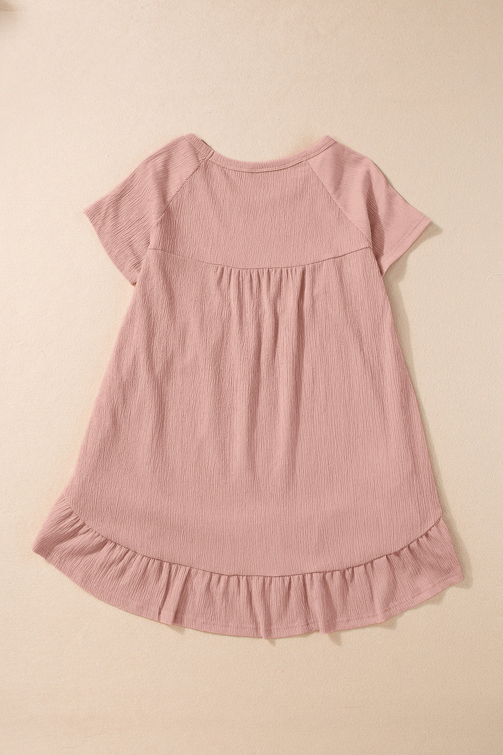 Pink Solid Short Sleeve Ruffle Hem Top