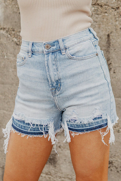 Light Blue Vintage Washed Raw Edge Jean Shorts